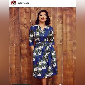 Palava Cynthia Passionflower UK18/US14 midi dress floral BNWT navy